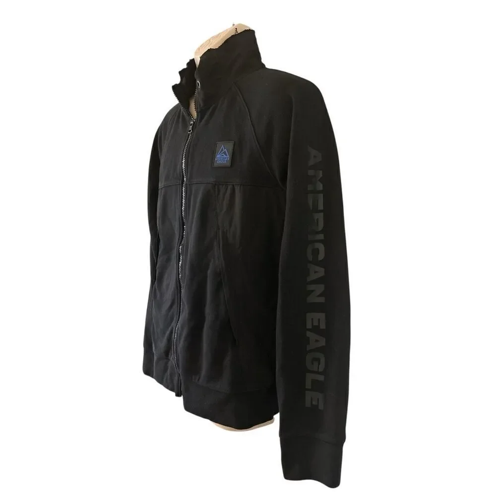 American Eagle Men’s Black Zip-Up Jacket Size Medium